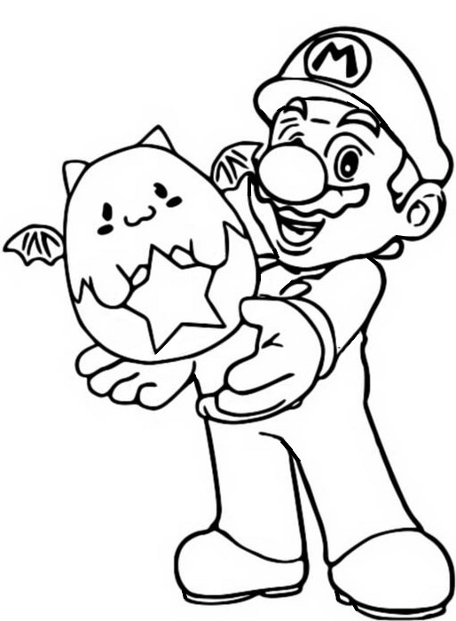 Mario with a baby dragon coloring page